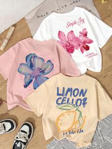 3件套夏季新款印花休闲圆领短袖T恤，时尚百搭女式上衣 白色 - 白色 - 查看 1