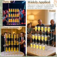 1 set akryl 3-våningars champagnetorn, vinglasställ, glashållare, bordsställ för champagnekoppar, lämplig för bröllop, födelsedag, fest, skolstart, cocktaildisplay - Genomskinlig - Visa 6