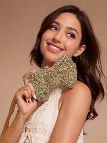 Luxury Women Pink Bowknot Clutch Bags Stone Evening Bags Bridal Rhinestone Handbags Wedding Clutches Bags Dinner Minaudiere Purse - 金色 - 查看 3