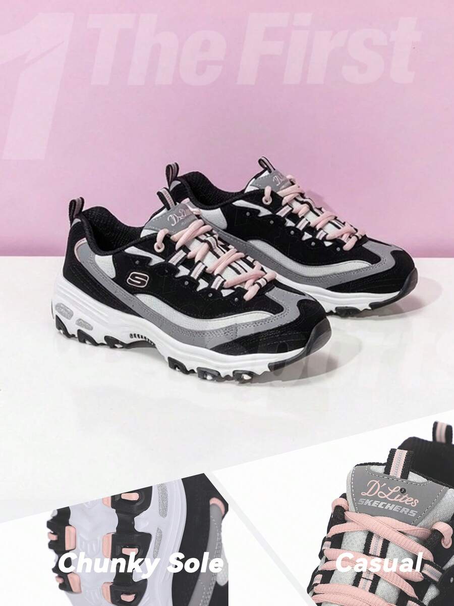 Skechers D'LITES 1.0 休闲鞋熊猫印花轻便减震女士户外通勤运动鞋,建议 37 码及以上选择小 1/2 码 - 黑色/灰色 - 查看 1