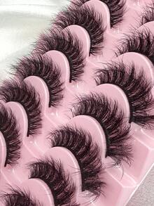 Hinarin 10对假睫毛，蓬松纤长3D仿貂毛假睫毛，交叉猫眼款，自然黑色睫毛带，可重复使用，浓密纤长，狐狸眼款，凌乱感假睫毛，旅行必备化妆工具 - 濃密款 - 查看 4