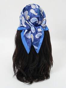 1pc Cashew Flower Print Fresh Fashion Bandana Scarf, Women Headband Square Scarf - Multicolor - View 3