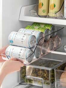 1pc Easy Pull Can Beverage Storage Box, Large Capacity Thick Transparent Plastic Refrigerator Auto-Rolling Kitchen Organizer - Multicolor - View 2