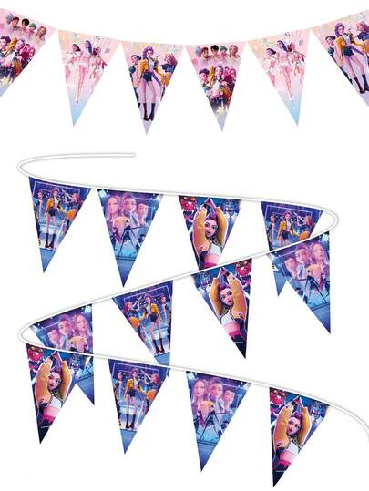 asmodee 2 Sets Cartoon Anime Themed Korean Style Holiday Decorative Pennant Flags, Anime Character Pattern Triangular Flags, Suitable For Birthday Party, Festival Decoration, Anime Peripheral Party Supplies