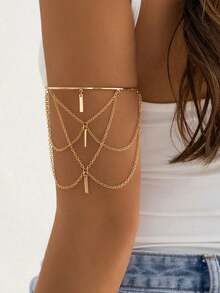 1pc Punk Adjustable Metal Chain Tassel Arm Cuff Bracelet, Vacation Beach Style - Tassel - View 4