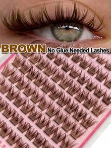 Rikuaild 100pcs Brown Glue-Free False Eyelashes, DIY Cluster Fake Lashes, Natural Looking, Fluffy & Soft, Criss-Cross Lengthening Lashes, For Everyday Makeup - D - View 2