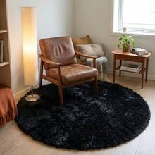 1pc Fluffy Soft Black Round Shaggy Rug, Home Decor Carpet For Living Room, Bedroom, Study, And Vanity Room, Modern Home Decoration Rug - Black - View 11