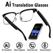 AI Translation Glasses - Wireless Glasses With Built-In Microphone & Speaker, Hands-Free Calling, Music, Voice Assistants, Language Translation, For Home, Office, Travel - Compatible With Ios, Android, Office Communication, Modern Design - Black - View 2