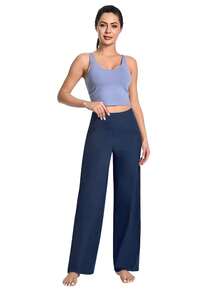 GEREARC Women's High-Waist Elastic Wide-Leg Yoga Pants – Pocketed Casual Sportswear - 深藍色 - 查看 3