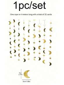 4米星月旗帜套装，斋月装饰，金色月亮星星花环，斋月装饰，闪亮小星星，月亮主题生日派对装饰，毕业典礼装饰，星空新年横幅，悬挂星星，婴儿派对，开斋节快乐装饰 - 星月掛件 - 查看 3