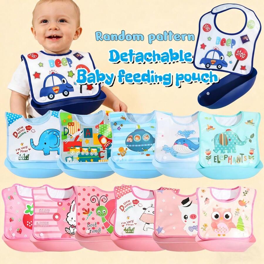 3pcs/Set Baby Waterproof Bibs, Detachable & Washable Food Feeding Bibs For Infants & Toddlers - Multicolor - View 1