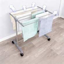 1个可折叠不锈钢晾衣架，适用于悬挂内衣、袜子、毛巾，室内/室外阳台均可使用，带轮子，多功能晾衣架 - 彩色 - 查看 4