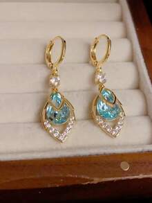 一对奢华锆石叶子流苏耳环，优雅百搭的女士耳环 - 綠色 - 查看 4