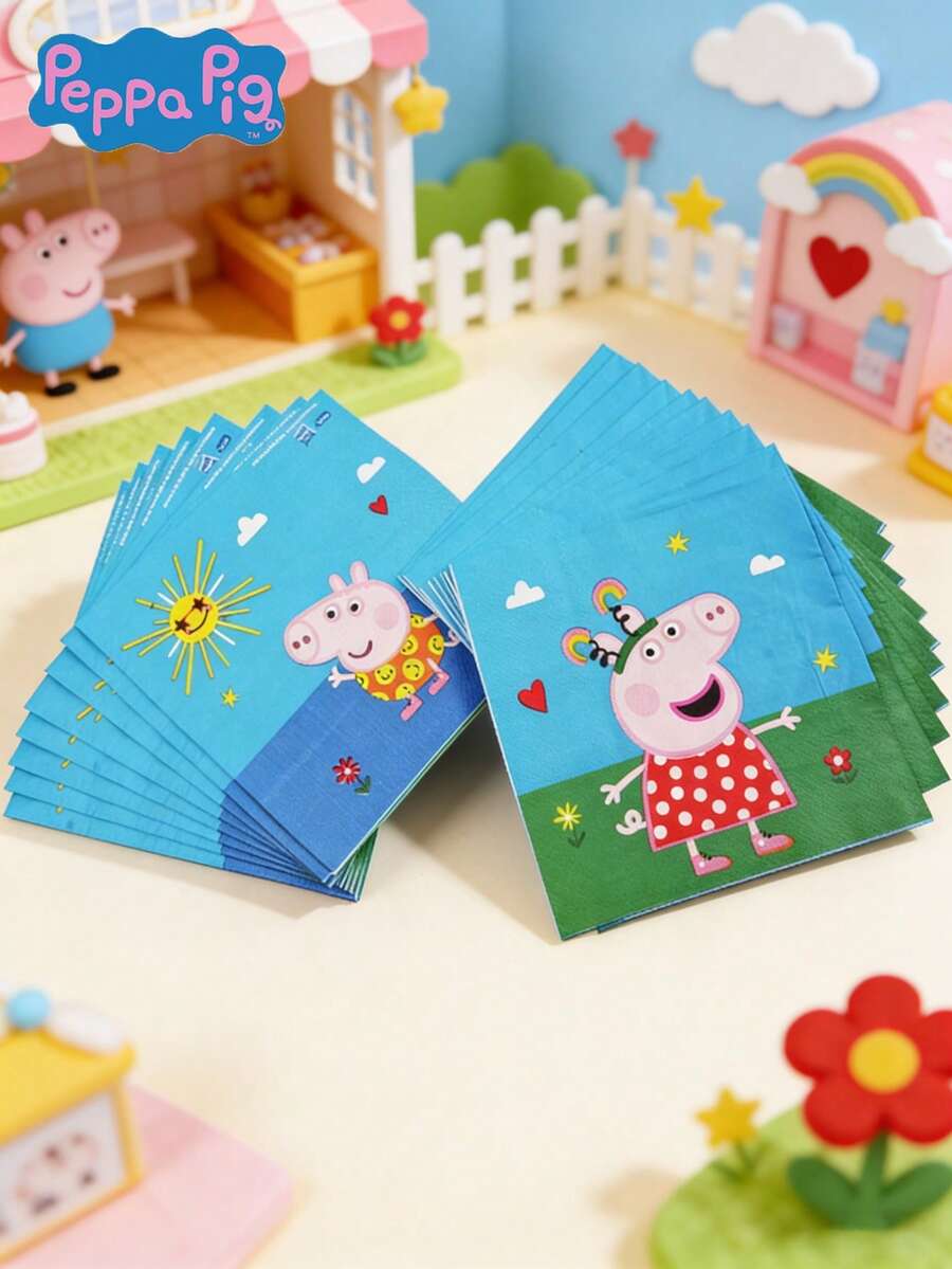 Hasbro 20pcs Peppa Pig Official Cartoon Theme Disposable Paper Tissues, 6.5 Inches, Suitable For Birthday Celebrations, Festivals, Picnics, Family Gatherings And Other Occasions - Multicolor - View 1