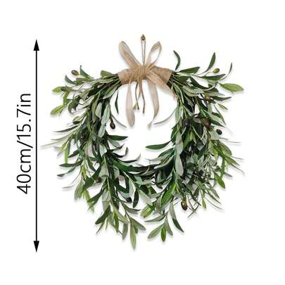 1件心形人造橄榄叶和浆果花环 | 逼真的橄榄枝搭配春季花朵，适合乡村风格的墙壁、走廊焦点、婚礼拱门和窗户装饰 | 为室内和室外空间注入自然优雅。