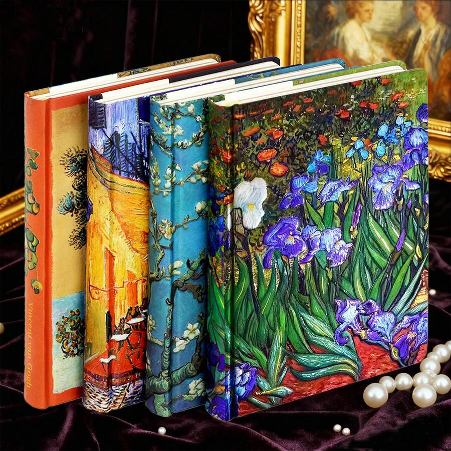 1本，256页，复古硬皮笔记本 - 梵高艺术，彩色内页，烫金激光压纹，计划本，DIY剪贴簿，便携式日记本，旅行日志，学校办公用品，完美礼物 - 單件 - 查看 1