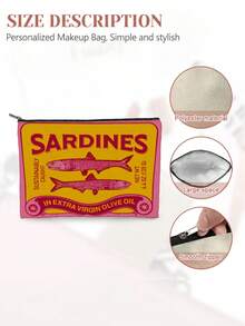 Sardine Pattern Women's Cosmetic Bag And Toiletry Bag, Multifunctional Small Item Storage Bag With Lining And Zipper Design, Portable Handbag For Outdoor, Home Organization, Travel Essentials Storage, Can Be Used As Coin Purse, Makeup Bag, Pencil Case, Candy Bag, Suitable For Daily Commute, Vacation, Business, Fitness, Outdoor, And Can Be Given As Gifts For Birthday, Christmas, New Year, Valentine's Day, Halloween, Mother's Day, Father's Day, Nurse's Day, Etc. - Multicolor - View 5