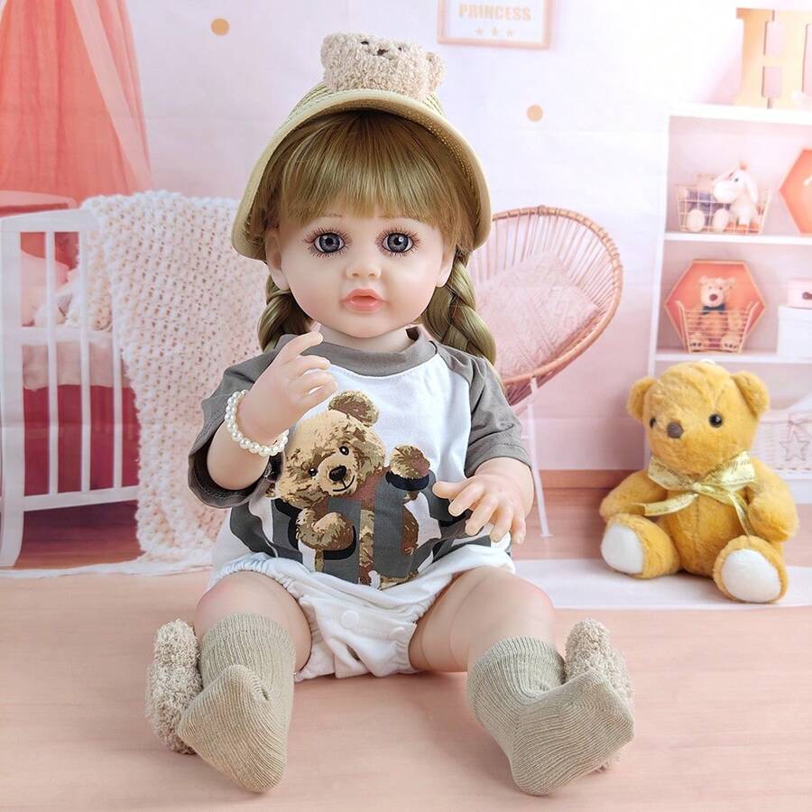 DIY发型可爱仿真乙烯基娃娃22英寸精致逼真重生娃娃陪伴玩耍玩具节日礼物