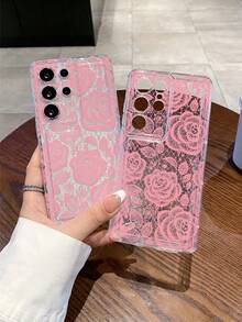 1个高级创意全屏粉色玫瑰蕾丝图案透明气囊TPU防震手机壳，适合作为节日礼物，适用于三星Galaxy S22/23/24/25/A05/A05S/A53/A54/A55及其他型号 - 彩色 - 查看 5