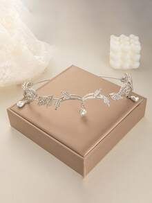 Crystal Leaf Crown Headband With Full Diamond Decoration, Vintage Fairy Princess Style Jewelry, Suitable For Brides - Multicolor - View 2