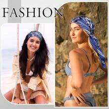 Women Square Satin Scarves, 35 Inch Large Soft Square Scarf Bandana - 藏蓝色 - 查看 2