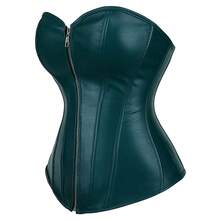 Jutrisujo Leather Corset For Women Bustier Top Plus Size Sexy Front Zipper Gothic Lingerie Vintage Medieval Halloween Costume - 2803-Xanh đậm - Xem 2