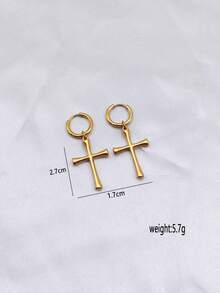 1 Pair Stainless Steel 18K Gold Plated Cross Minimalist Earrings - Yellow Gold - View 12