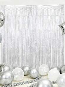 2件套银色哑光性别揭晓派对背景帘，性别揭晓派对房间装饰，婴儿派对墙面背景，性别揭晓派对婚礼生日拍照道具，生日派对装饰，婚礼装饰，新年背景装饰 - 磨砂銀色 - 查看 4