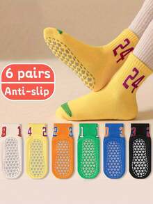 6 Pairs Kids Boys' Number Pattern Anti-Slip Soft Comfortable Socks - Multicolor - View 8