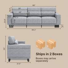Asofer Sofa, 89 Inch Modern Sofa, 3-Seater Chenille Couch With Wide Armrests & Deep Cushions, For Living Room, Bedroom And Apartment - Xám - Xem 2