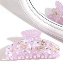 1pc Women's Fashion Elegant Versatile Cute Star & Moon Crystal Hair Clip, Suitable For Daily Wear, Ramadan, Festivals, Parties - Multicolor - View 2