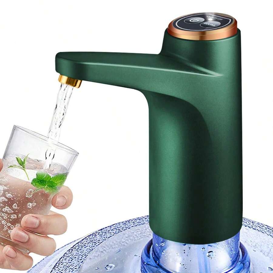 1pc USB- Electric Water Pump For 2/3/4/5 Gallon Bottles With LED Display - Portable Hands-Free Drinking System, Compatible With Large Water Jugs For Home, Camping, Office (USB Rechargeable Electric Water Pump) - Màu xanh lá cây đậm - Xem 1