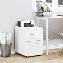Rolling Filing Cabinet/Office Storage Container With 3 Drawers, Steel, White, 39x48x59cm - White - View 1