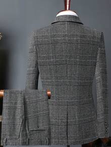 Latest Men's Fashion Style Suit Set, Business And Leisure Slim Fit Two-Piece Set, Four Season Style, Banquet And Travel, Business And Leisure Suit Two-Piece Set - Dark Gray Plaid - View 2