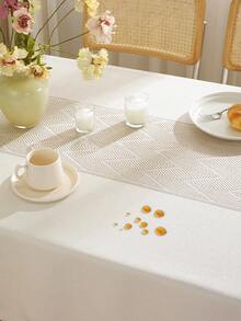 1pc Geometric Pattern Jacquard Waterproof Tablecloth, Polyester Fabric, Rectangular Or Square, Suitable For Living Room, Dining Room, Party, Home Decor, Room Decor, Tabletop Decor And Holiday Gift, Multiple Sizes Available, Machine Washable - Beige - View 3