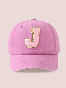1pc Pink Letter Printed Washed Baseball Cap, Unisex Sun Hat Suitable For Outdoor Activities And Daily Wear, UV Protection - Pink Gold Label - Pink Washable Cap - View 28