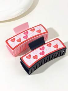 1pc Valentine's Day Women's Elegant Versatile Heart Print Square Big Claw Clip Hair Accessory - Multicolor - View 2