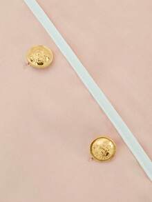 Women's Casual Elegant Daily Versatile High Waist Slimming Metal Button Front Slit Design Contrast Trim Straight Skirt, Pink, Spring/Summer - Pink - View 9