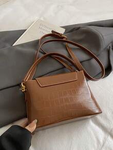 This High-End Fashionable Solid Color Waterproof PU Tote Bag Comes With Metal Hardware, Very Suitable For Shopping And Daily Carry. Applicable For Office, School, Work, Business Trips, Commuting, Outdoor Activities, Travel Or Short-Distance Trips. - Brown - View 7