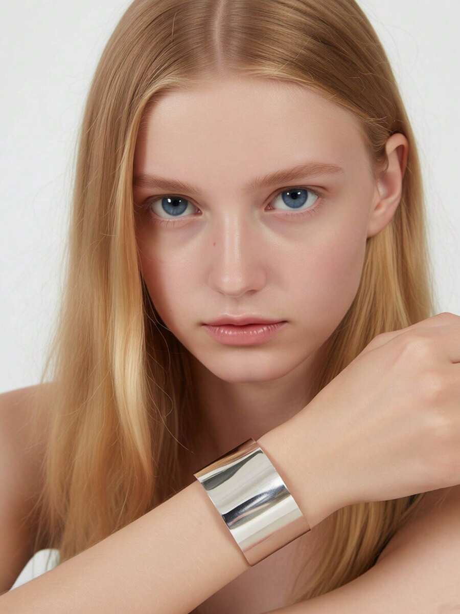 1件装时尚简约金属合金光滑手镯，珠宝礼品，适合青少年和成人