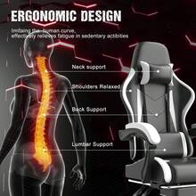 DEVOKO Gaming Chair Computer Chair Ergonomic Gaming Chair With Footrest Office Chair Ergonomic Computer Chair With Lumbar Support - White - View 3
