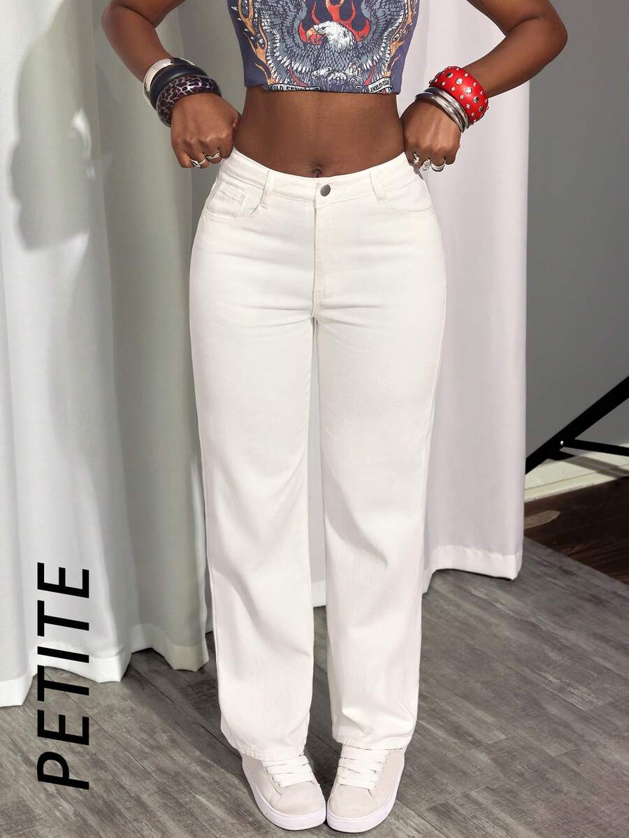 Women's Casual Versatile Solid Color Straight Leg Jeans White Spring - White - View 1