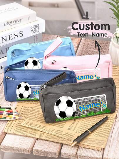 1PC Custom Football Pencil Case, A Personalized Name Pen Bag With A Football Pattern, A Personalized Text Custom Pencil Case, A Durable Zippered Stationery Storage Bag, Suitable For School Use, A Sports-Themed Gift For Boys, Girls, Football Fans, And Students, Perfect For Back-To-School And Birthdays.