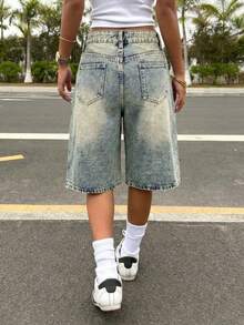 Women Casual Denim Capris Wide Leg Zipper Jeans Non-Stretch For Summer Outfits - Blue - View 5