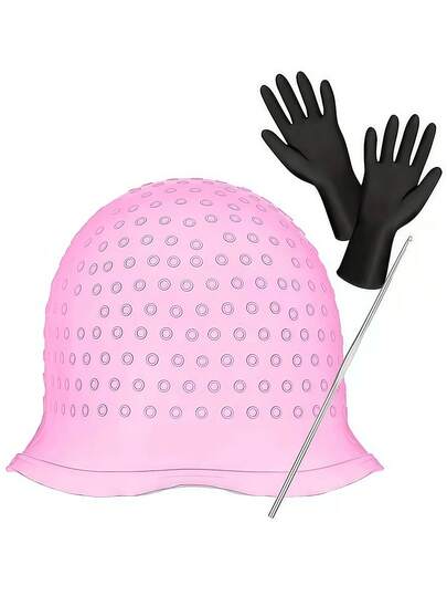 Reusable Hair Highlighting Cap Set With Metal Hooks, Professional Styling Tool And Accessory For Regular Hair, Lightweight Dyeing Kit
