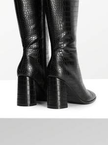 Women's Chunky Heel Go-Go Boots - Square Toe Knee High Side Zip Tall Boots For Casual, Retro, Party - màu đen - Xem 3