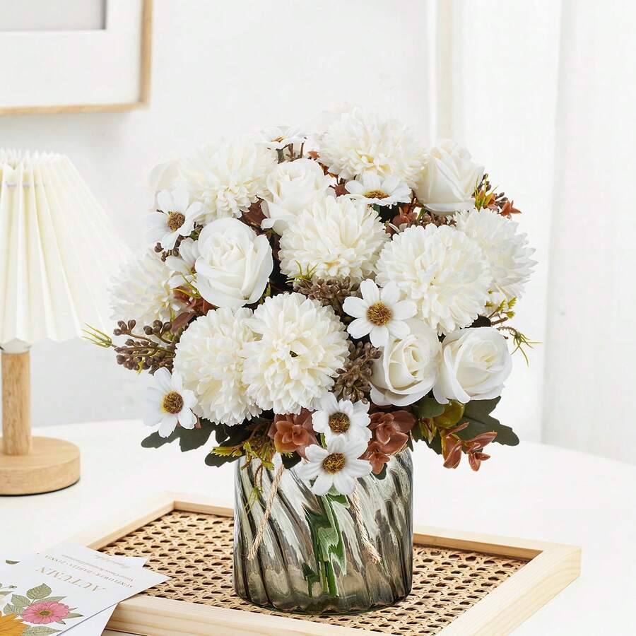 1 pezzo profumo artificiale di rose, crisantemi a palla e margherite, piante finte, fiori artificiali, decorazione per profumo, materiali per corone, accessori per scatole di caramelle, fiori per il petto, materiali per fasce, accessori per feste di compleanno, decorazione per la casa, profumo da sposa, decorazione per matrimoni, decorazione per la camera da letto, accessori per la cucina, ristorante, decorazione per la camera da letto - Bianco - Visualizzare 1