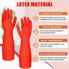 1 Pair Multi-Purpose Dishwashing Cleaning Gloves, Extra Long & Thick Kitchen Household Gloves, Suitable For Washing, Laundry And Home Cleaning, Reusable - 2pc/Red - View 2
