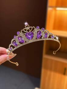 1件金色和紫色水晶皇冠头饰，高端水晶女王皇冠发夹配饰，女孩生日礼物 - 紫色 - 查看 6