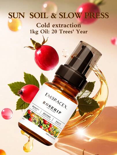 EMBRACEX. 128ml Rose Hip Seed Oil, 100% Pure Natural Unrefined Non-GMO, Suitable For Face, Hair And Nails. This 100% Pure Cold-Pressed Rose Hip Oil Is An Ideal Base Oil For Nourishing The Face, Moisturizing And Nourishing The Skin. Rose Hip Oil Makes The Skin More Supple And Radiant, And Can Also Be Used For Facial Care And Gua Sha.